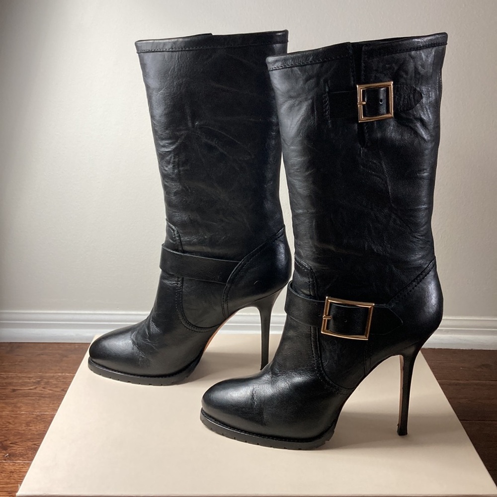 Jimmy Choo biker leather unlined heeled boots - Picture 6 of 15